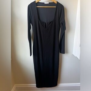 GOOD AMERICAN U‎ Ring Midi Sheath Dress Stretch Cocktail Curvy Feminine Black L